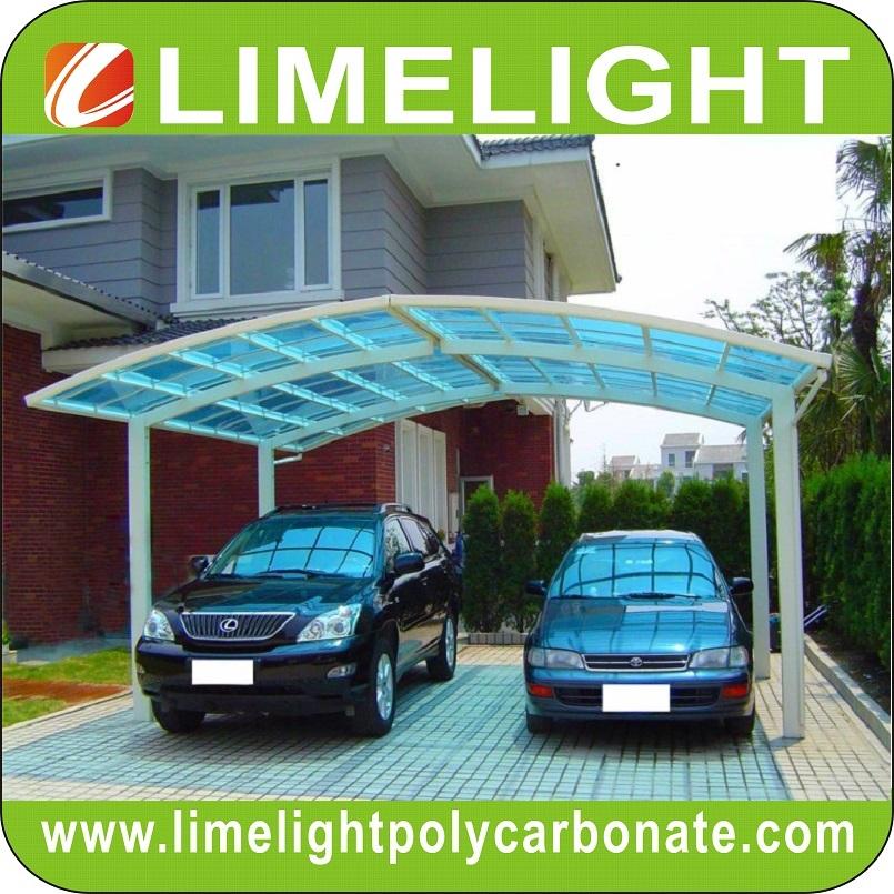 Double Aluminium Carport With White Frame And Blue Polycarbonate