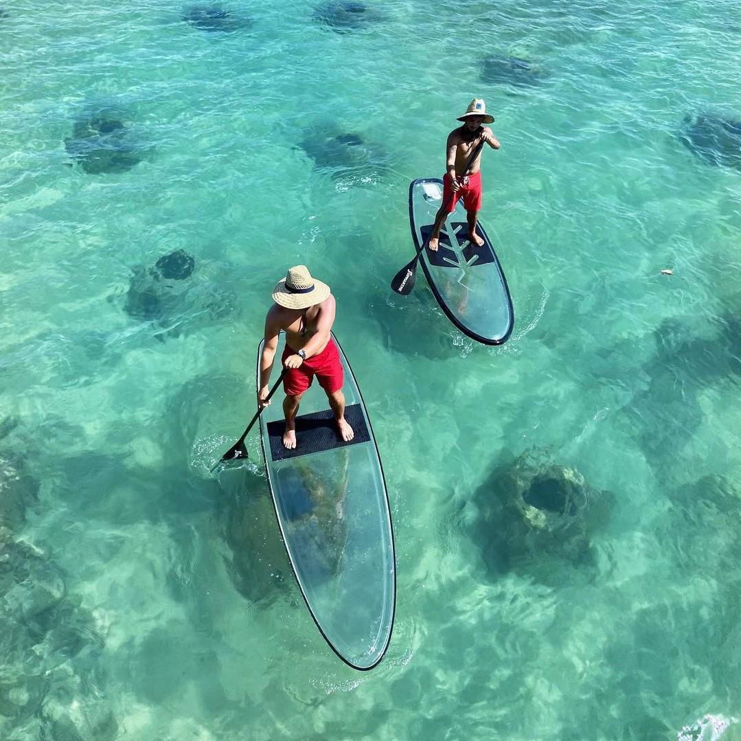 clear paddle board, clear SUP, clear SUP paddle board, clear board, clear stand-up board, clear stand up paddle board 