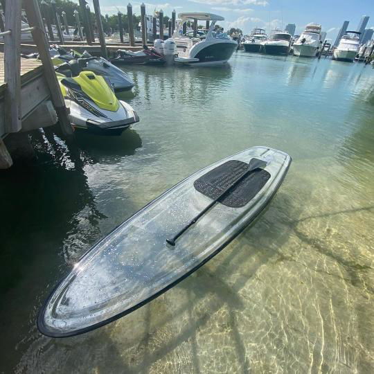 clear paddle board, clear SUP, clear SUP paddle board, clear board, clear stand-up board, clear stand up paddle board 