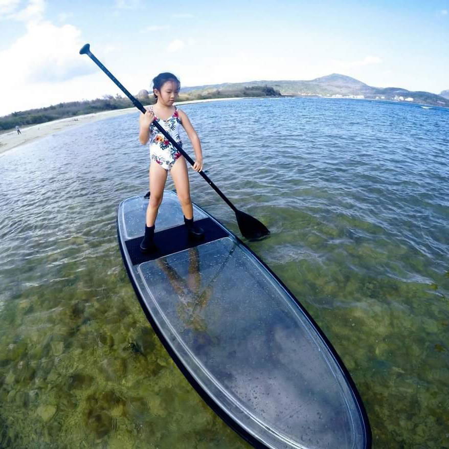 transparent paddle board, transparent SUP, transparent SUP paddle board, transparent board, transparent stand-up board, transparent stand up paddle board