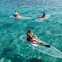 Clear paddle board, transparent paddle board, clear SUP paddle board, transparent SUP paddle board, see through paddle board, crystal board