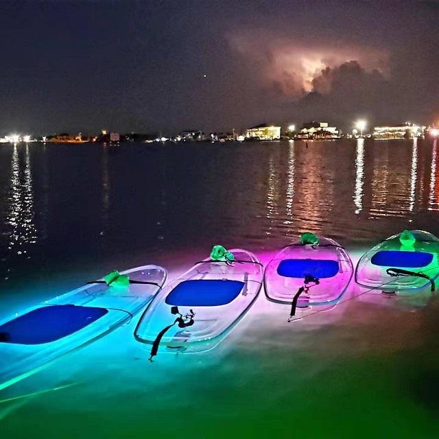 glow paddle, glow paddle board, LED light clear paddle board, LED light transparent paddle board, clear SUP, transparent SUP