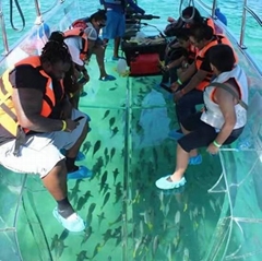 100% clear transparent boat with stainless steel frame and polycarbonate roofing